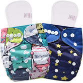 Reusable Baby Cloth Diaper with Adjustable Snap Buttons and Inserts (Set of 2)